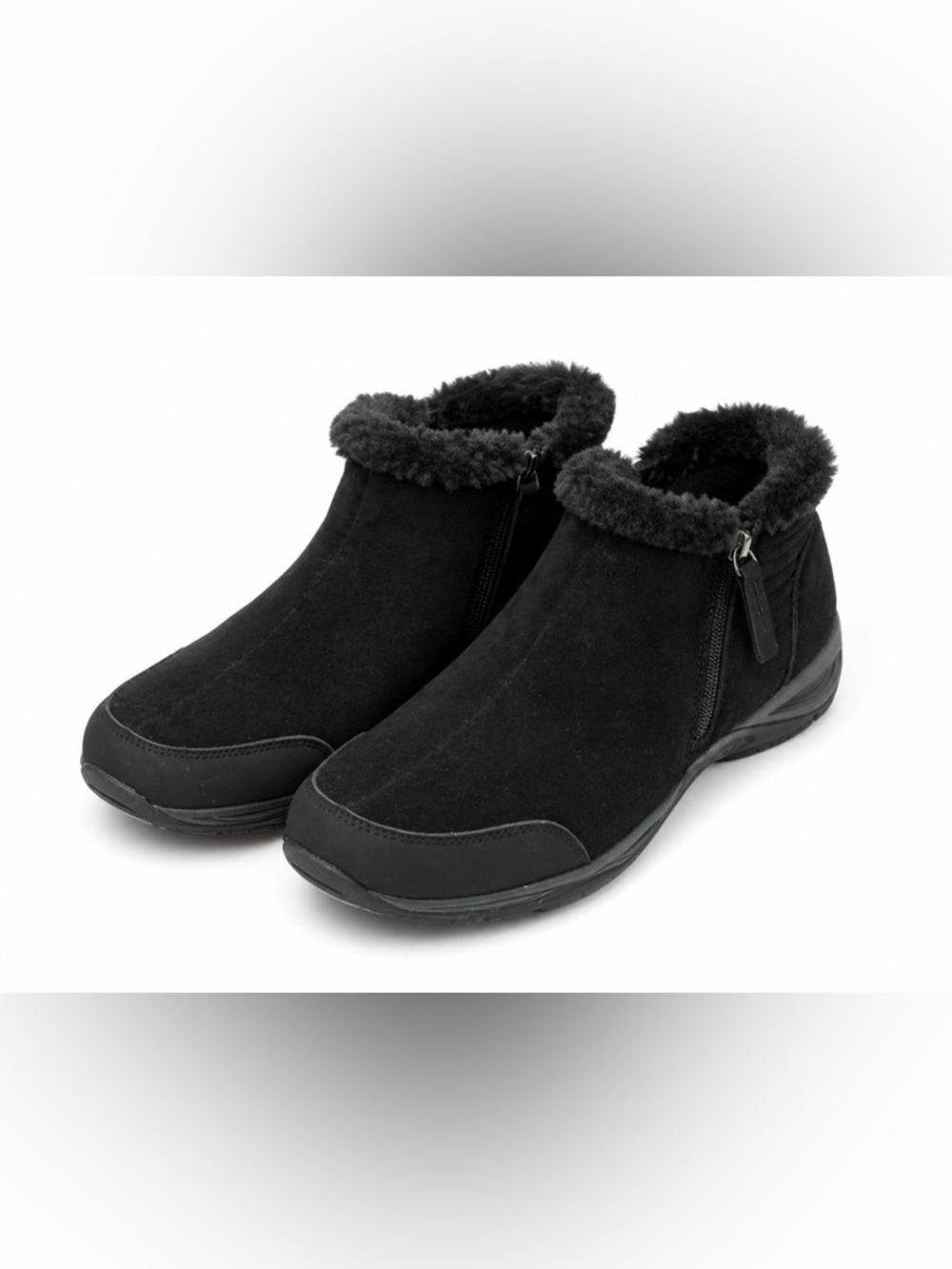 Easy Spirit Black Faux Suede Ankle Boots Fur Lined Zip Comfort Shoes Women’s 7M